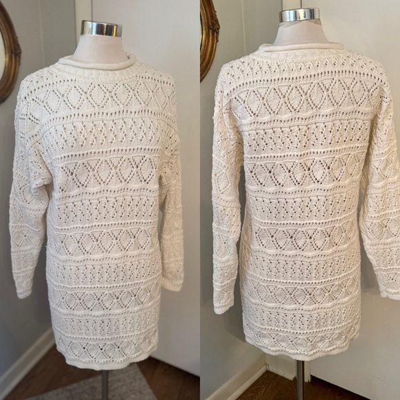 American Knitworks Cream Tunic Sweater Fisherman Long Knit White Pullover M - Picture 12 of 12